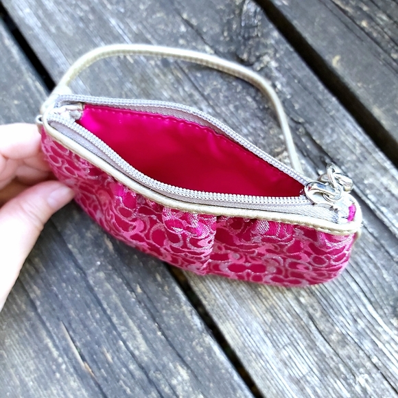 Coach Lurex Gold & Magenta Mini Signature Wristlet - Picture 7 of 9